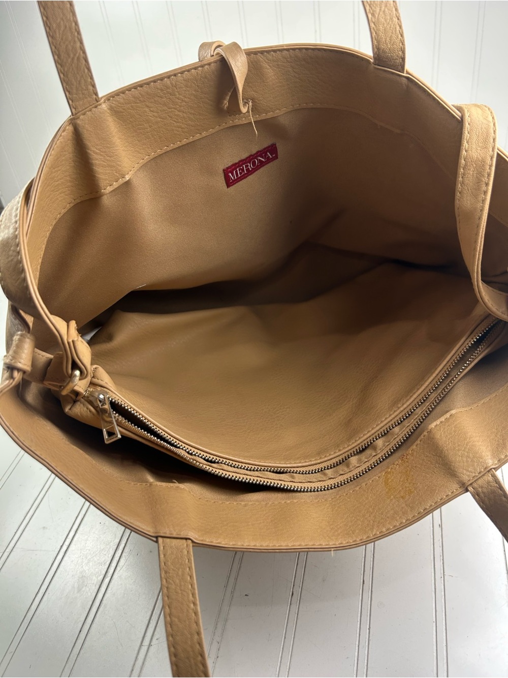 Merona Vintage Y2K Beige Yellow Faux Leather Shoulder and Cosmetic Bag - Picture 6 of 16